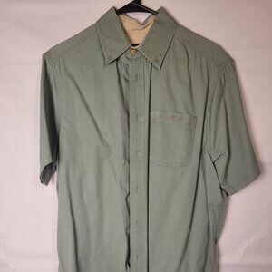 Eddie Bauer Button Up Shirt Mens Medium. Green Short Sleeve Tech Woven